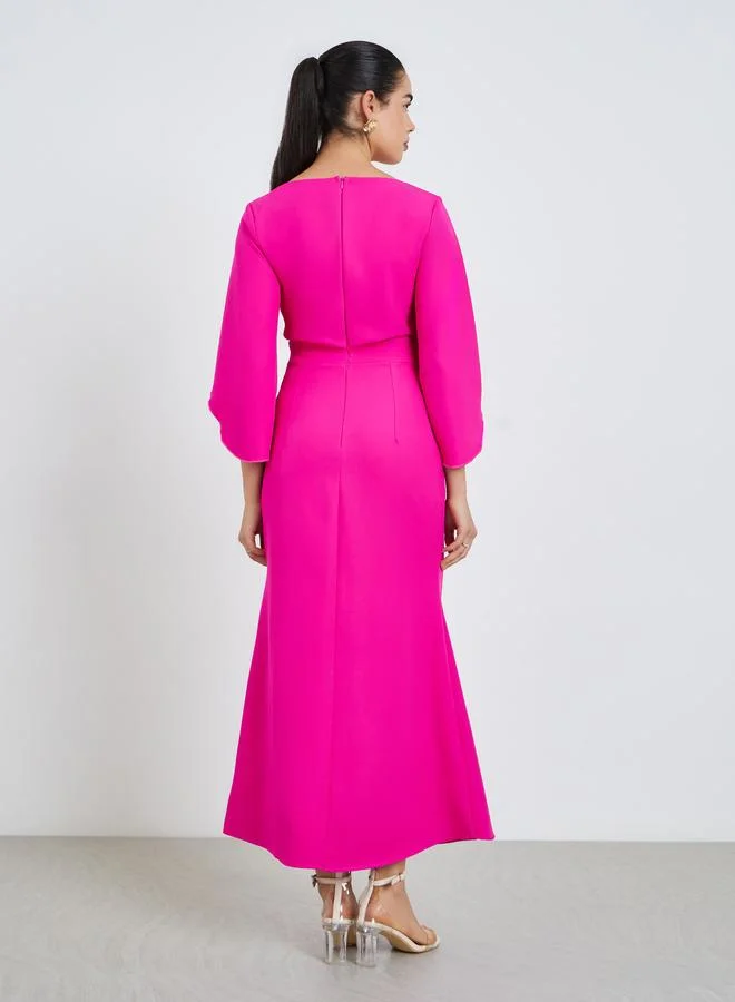 Styli Women Pink A-Line Maxi Dress with 3/4 Sleeves